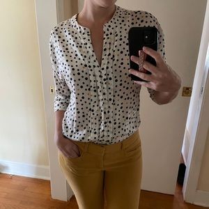 White Blouse with Yellow and Navy Spots, Professional Casual Top